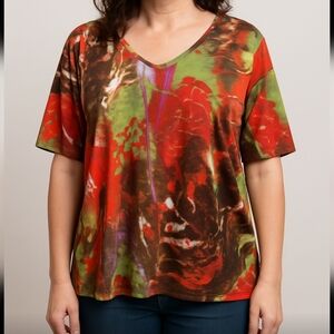 Nygard Collection Red Brown Artsy Ladies Top Sz 1X